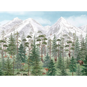 Papier peint panoramique animaux en montagne Intissé