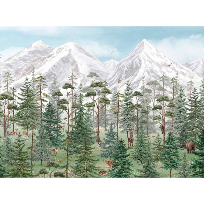Papier peint panoramique animaux en montagne Intissé