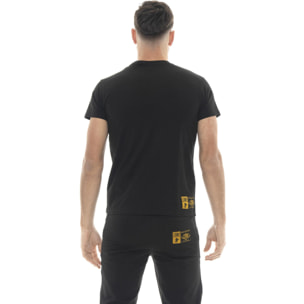 T-shirt in cotone elasticizzato a manica corta con logo grande Leone 1947 Gold