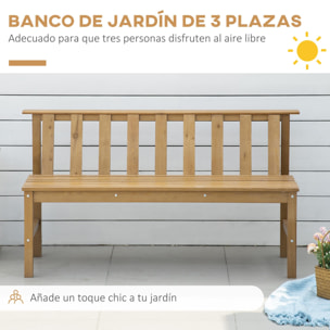 Banco de Jardín de 3 Plazas Banco Exterior de Madera con Respaldo de Listones para Terraza Patio Balcón Carga 360 kg 144x60x77 cm Natural