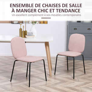 Lot de 2 chaises médaillon style néo-rétro piètement acier noir revêtement tissu aspect lin rose