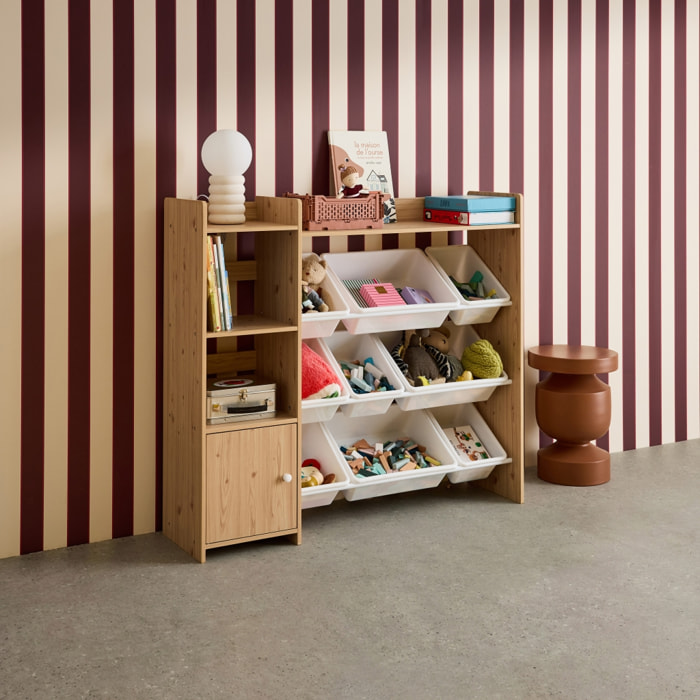 Meuble de rangement enfant 9 bacs de rangement 4 étagères 1 porte SORA