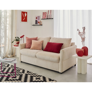 Maho - canapé 2 places convertible express couchage quotidien 140 cm matelas 11 cm en velours côtelé - Beige