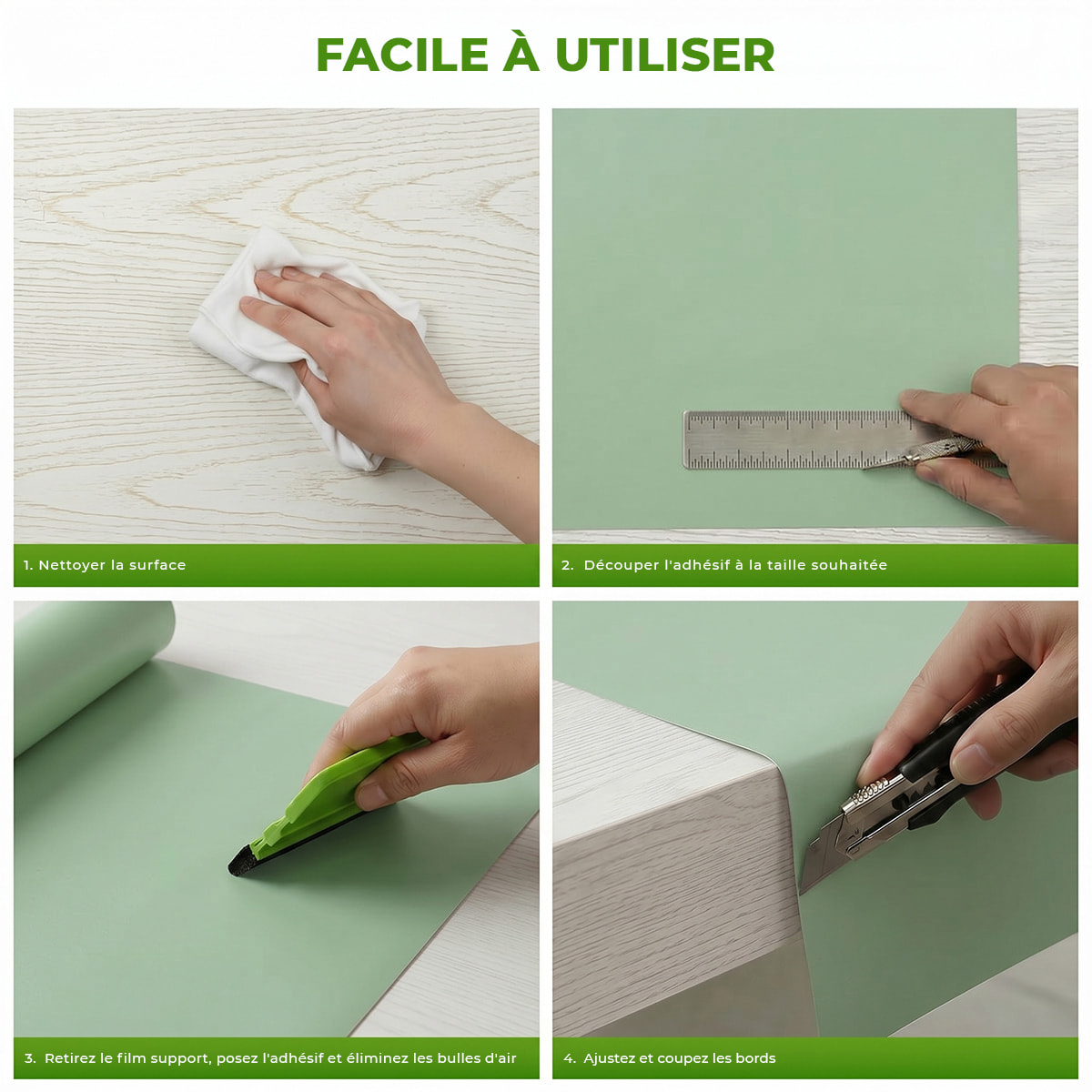 Rouleau adhésif décoratif Vinyle au Mètre - Menthe - Sticker Lavable Imperméable Mur Cuisine Meubles