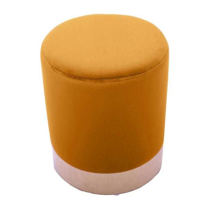 Pouf design tondo color ocra rivestito in velluto