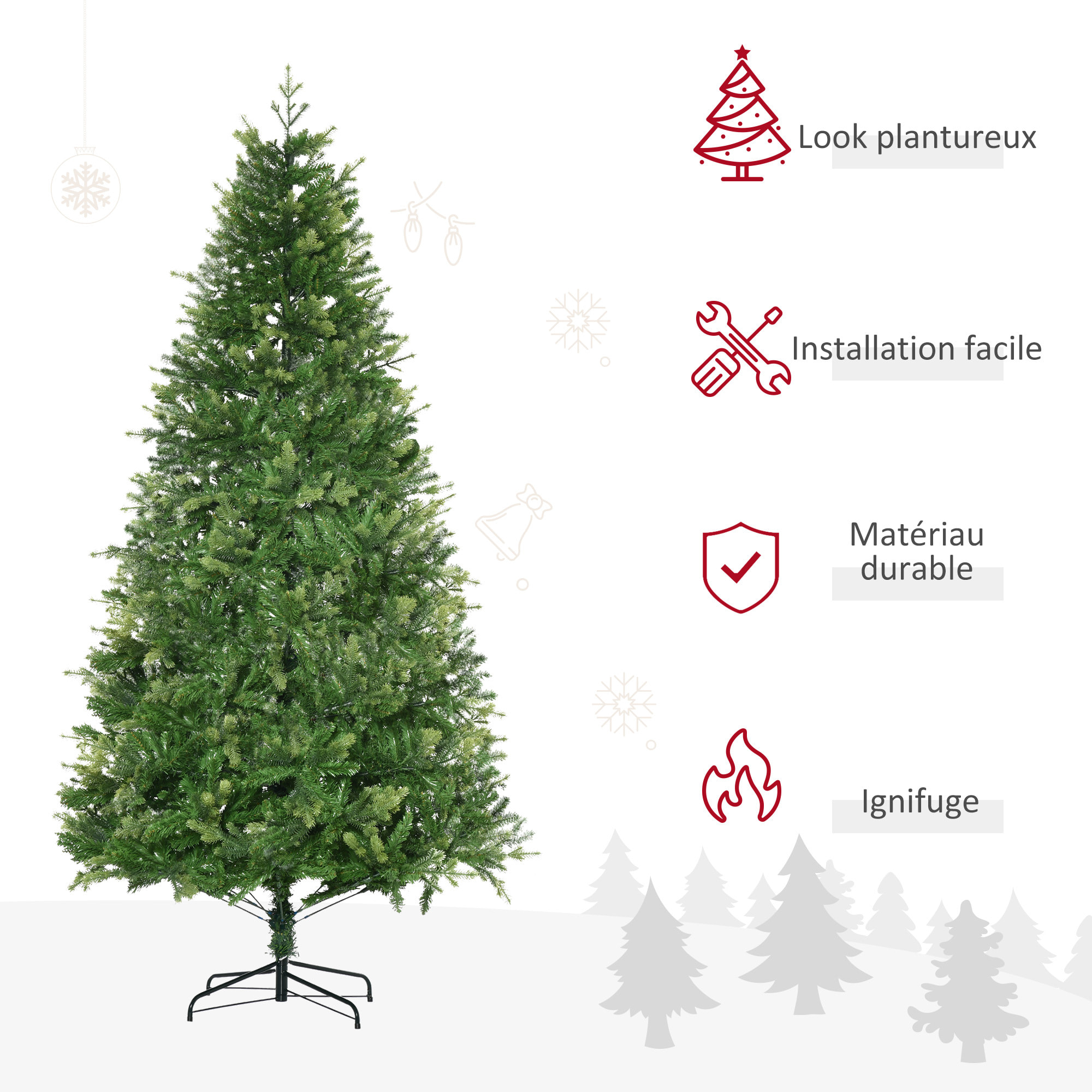 Sapin de Noël artificiel Ø 91 x 210H cm 865 branches épines imitation Nordmann grand réalisme vert