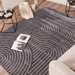 BIANCA - Tapis arc-en-ciel gris avec longs poils en relief