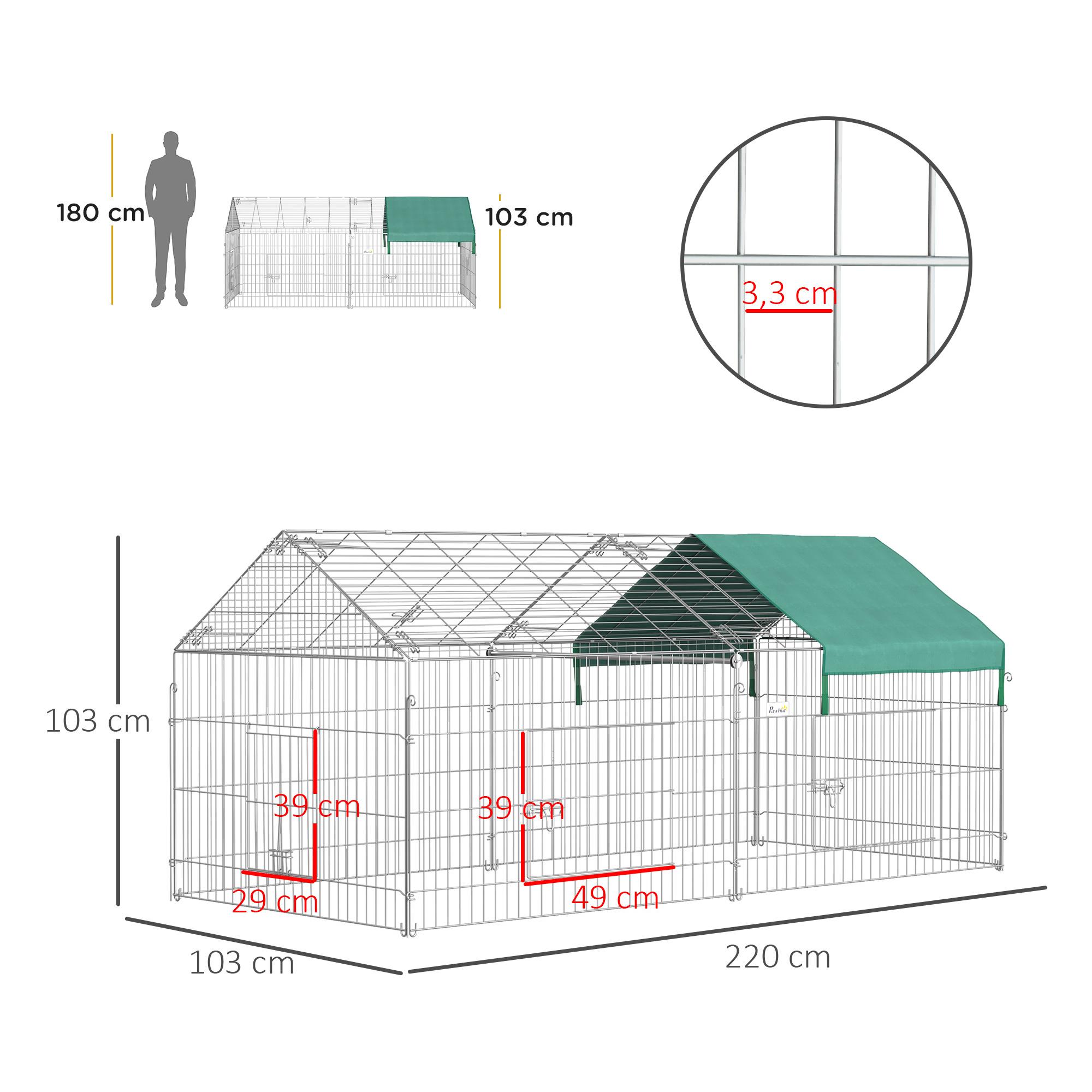 Jaula Recinto para Animales Pequeños 220x103x103 cm con 2 Puertas y Protección