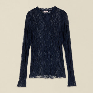 Oltre - T-shirt in pizzo see-through - Blu