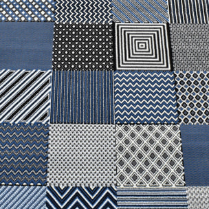 Tapis Dufi motif géométrique différentes teintes de bleu