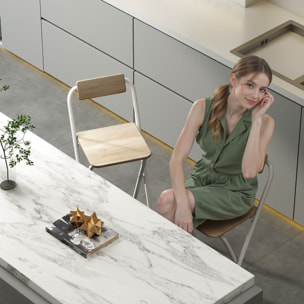 Juego de 2 Taburetes de Bar Plegables Taburetes Altos de Cocina con Respaldo Reposapiés y Marco de Acero para Comedor Mostrador Natural