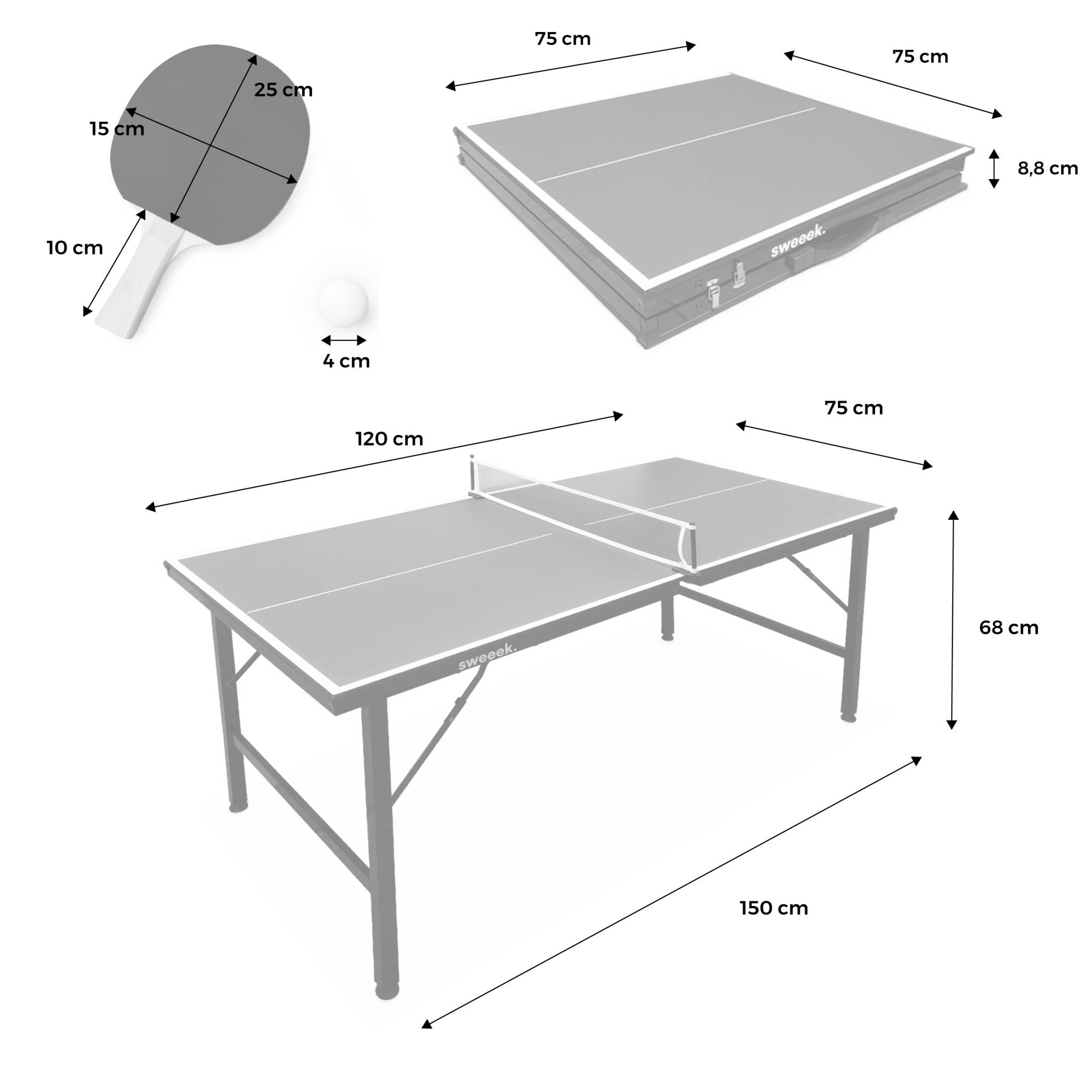 Mini table de ping pong intérieure pliante avec 4 raquettes et 6 balles MINI TABLE DE PING PONG INTÉRIEURE + RAQUETTES