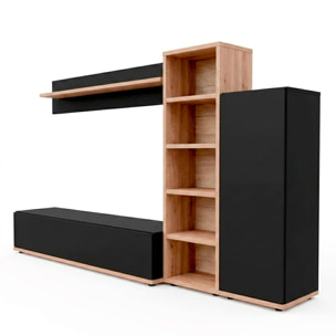 Parete Attrezzata Mobile TV Libreria Armadio Mensola Vani Multifunzione Design Contemporaneo Living Arredo Casa 240 x 40 x 127 Cm Nero E Rovere
