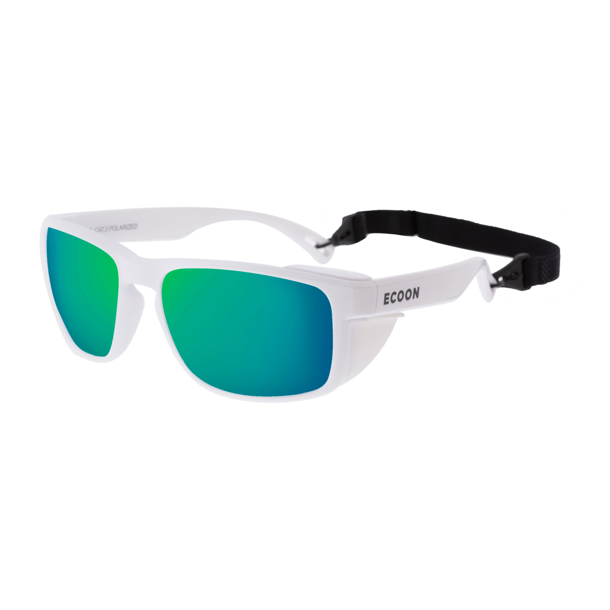 Gafas de sol de montaña ECOON modelo Lhotse en color Marco blanco con lente revo verde