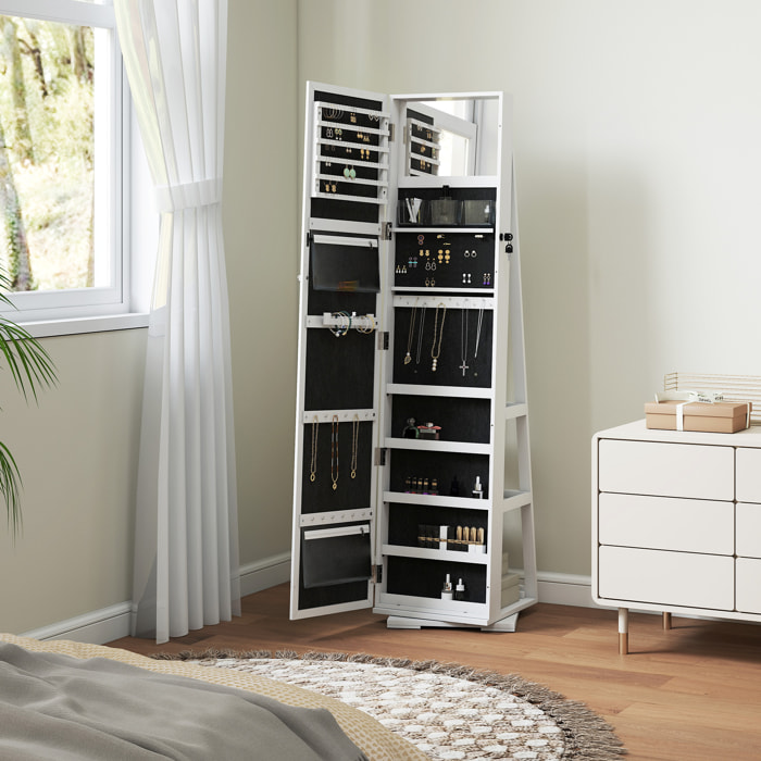 Armoire à bijoux pivotante verrouillable avec miroir - armoire bijoux multi-rangement - MDF gris clair