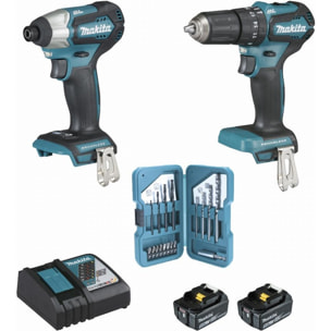 Ensemble de 2 machines 18V Visseuse DTD155 + Perceuse DHP483 - MAKITA - avec 2 batteries 18V 5.0Ah, chargeur - MakPak - DLX2221TJ2