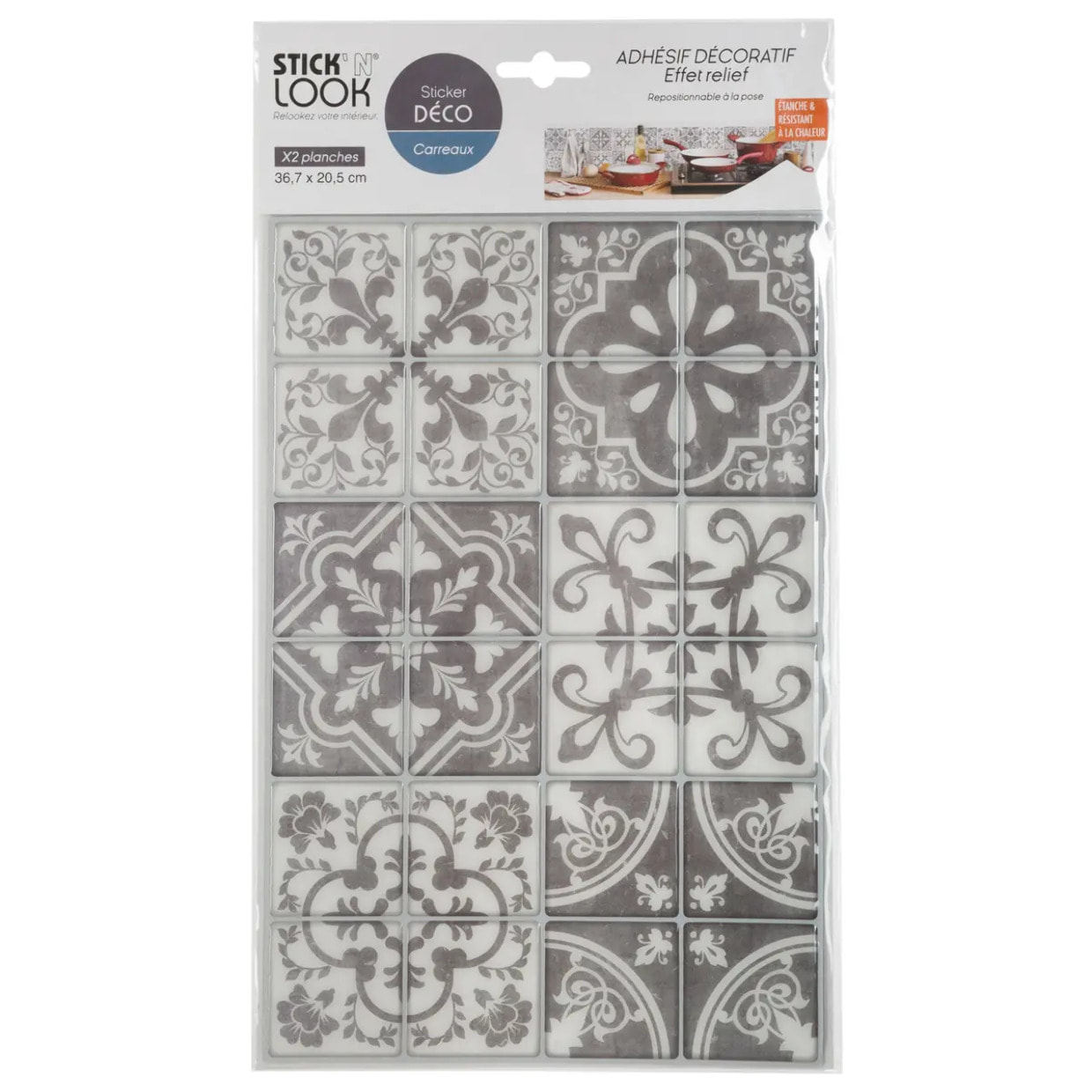 Lot de 2 stickers carrelages carrelages gris