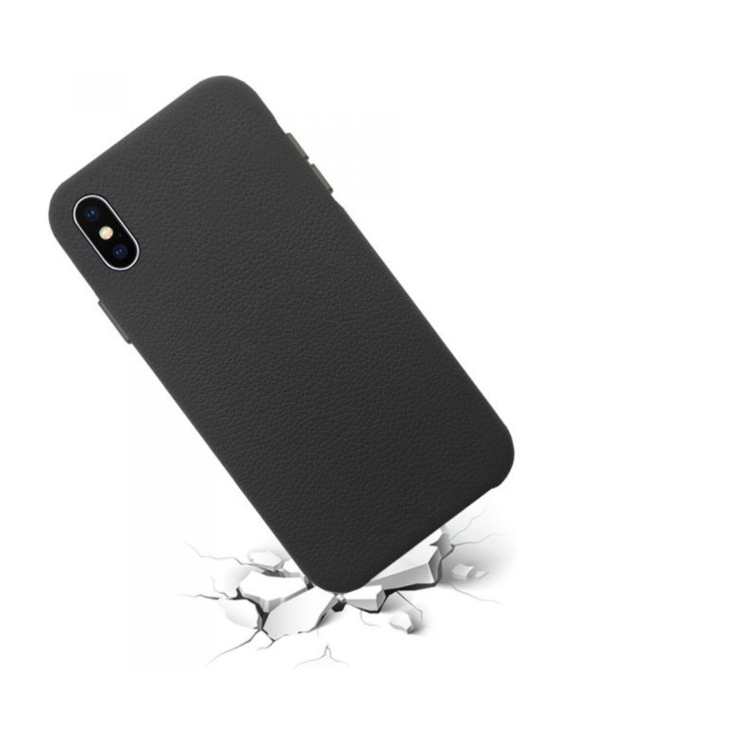 Coque iPhone X/Xs effet cuir grainé Noir