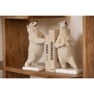 J-Line Set de 2 serre-livres ours - polyrésine - blanc