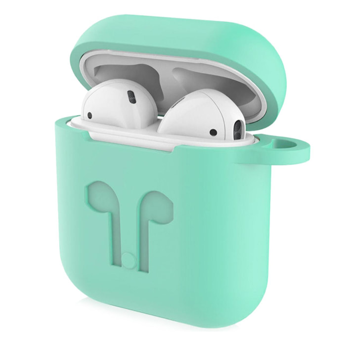 DAM Funda de silicona para base de carga de AirPods, con mosquetón 4x2x5 Cm. Color: Verde