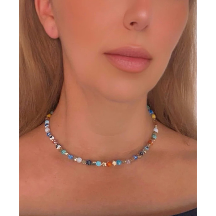 Collar multicolor Talisman de Luz en luz en latón dorado