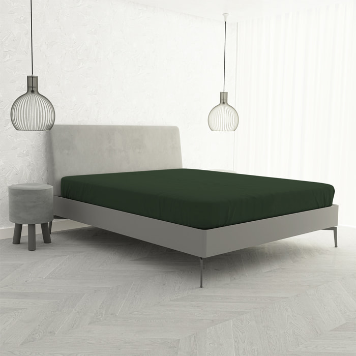 LENZUOLO SOTTO CON ANGOLI MAX COLOR, 100% Cotone, Made in Italy - VERDE OLIVA