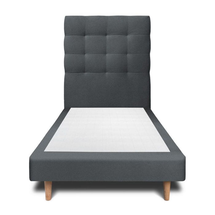 Lit avec tête de lit capitonnée velours et sommier tapissier Ep14