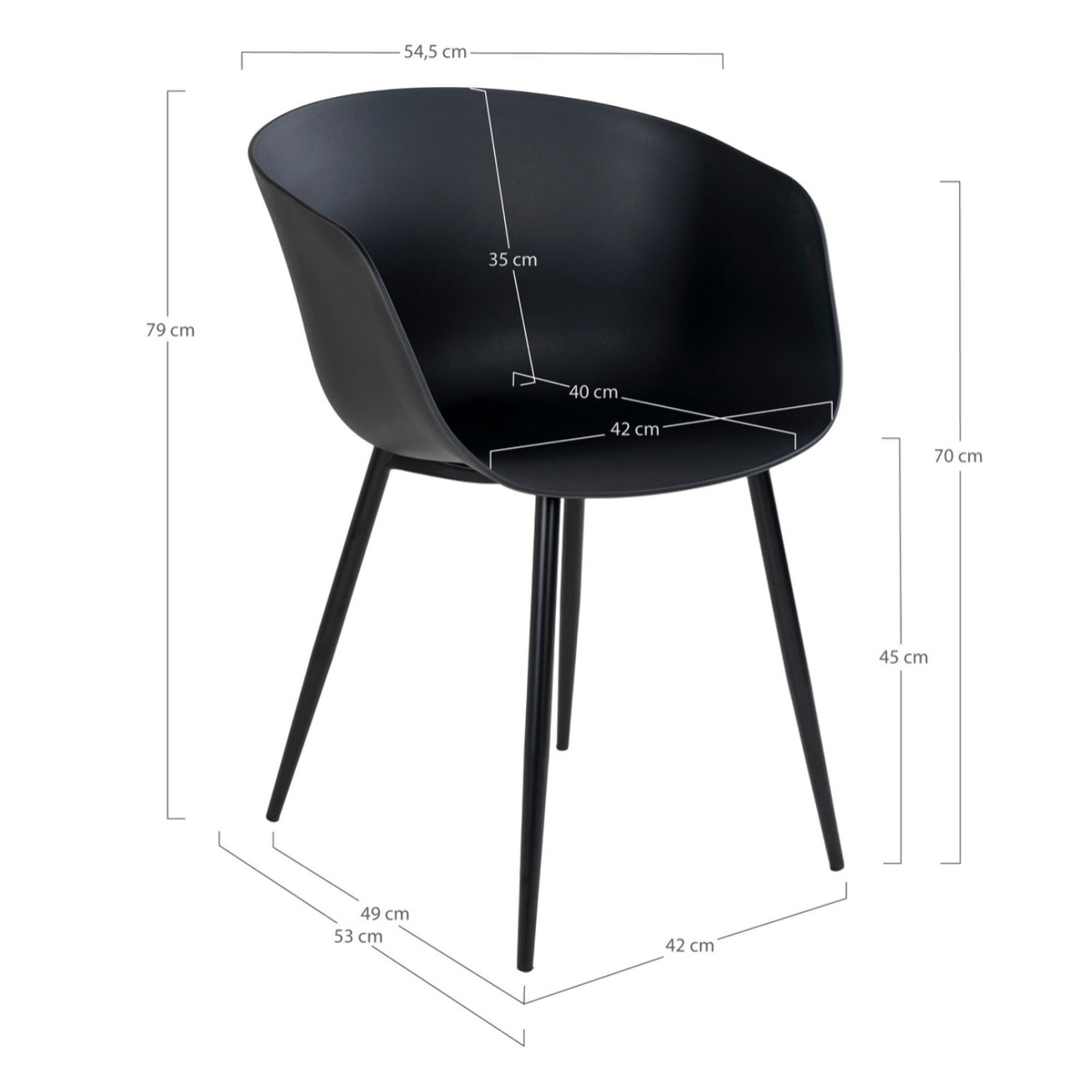 Set 2 sedie da pranzo Roda nera con struttura in metallo nero