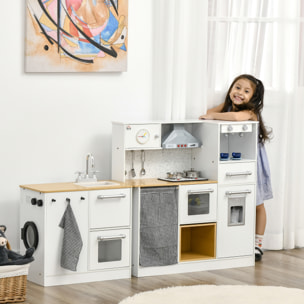 HOMCOM Cucina Giocattolo 2 Pezzi per Bambini 3-6 Anni con Utensili da Cucina, Luci ed Effetti Sonori, in MDF e PP