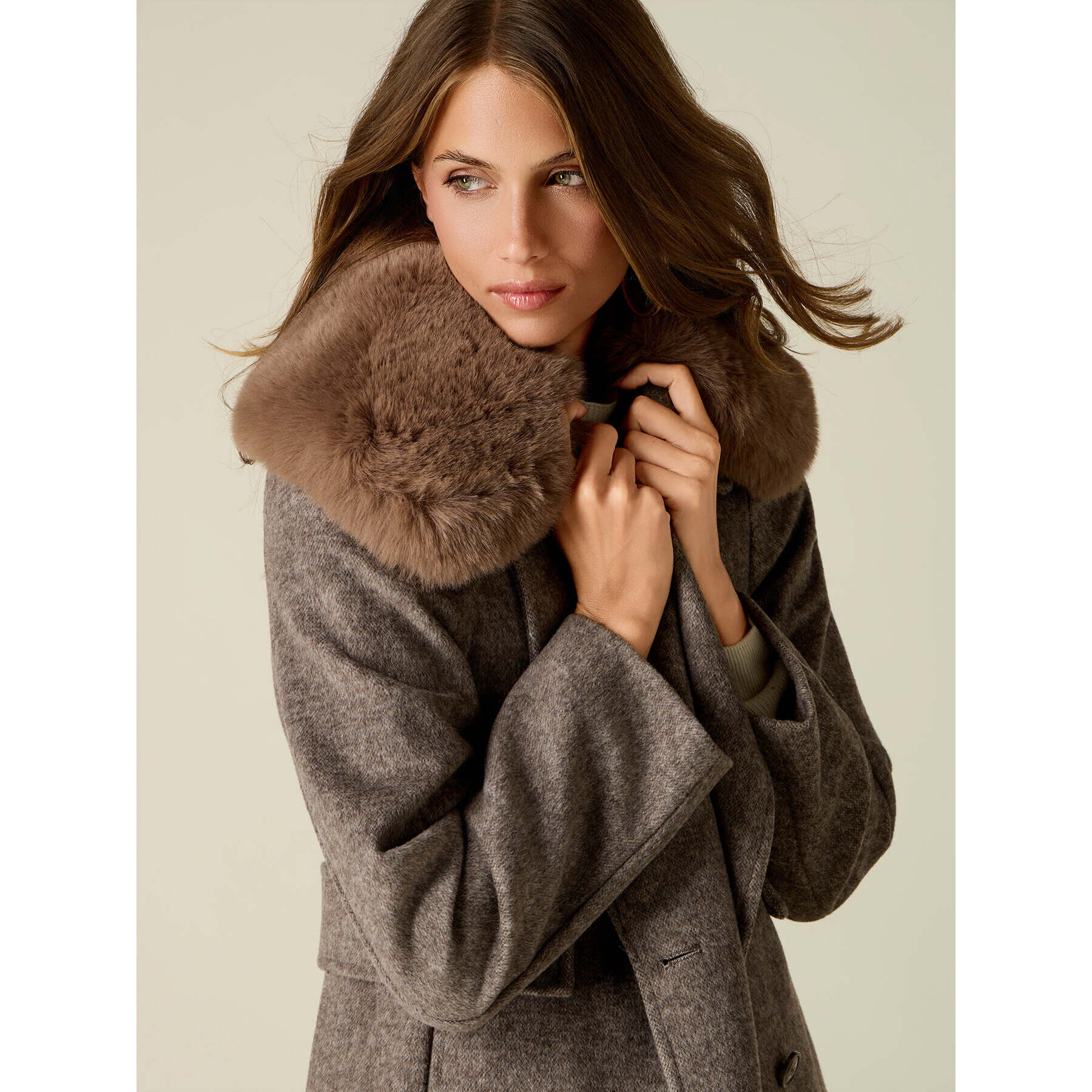 Oltre - Cappotto doppiopetto mélange misto lana - Beige