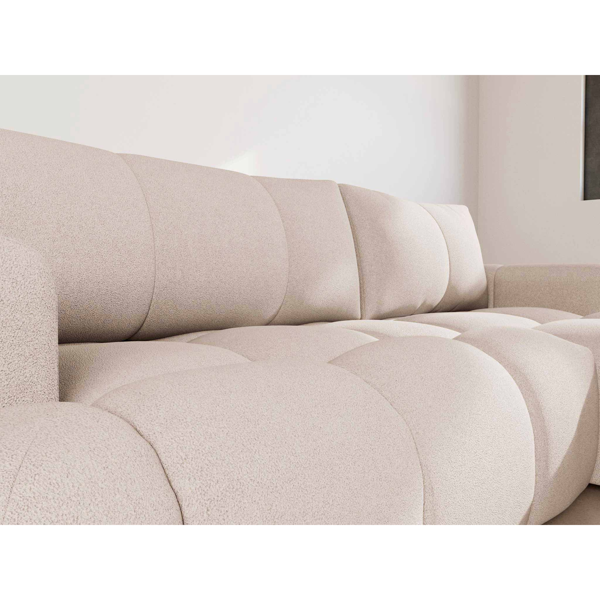 Yulin - Canapé d'angle droit 4 places convertible avec coffre en tissu bouclette - Beige