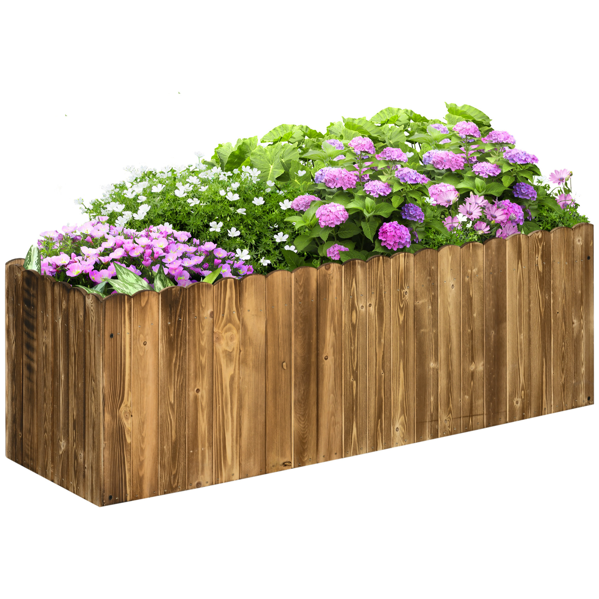 Jardinera Exterior Grande de Madera, Huerto Urbano Elevado con Fondo Abierto para Cultivar Plantas, Flores, Hierba, Macetero Exterior Rectangular para Jardín Terraza 120x40x40 cm, Carbonizada