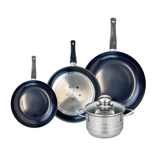 Ensemble de 3 Poêles de cuisson 20, 24 et 28 cm et 1 faitout 16 cm Elo Prima Brillant