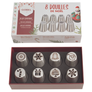 GOBEL - Coffret de 8 Douilles à Pâtisserie Professionnelles spéciales Noël - Réutilisable à l'infinie - En acier inoxydable - Douilles pâtissières haute qualité