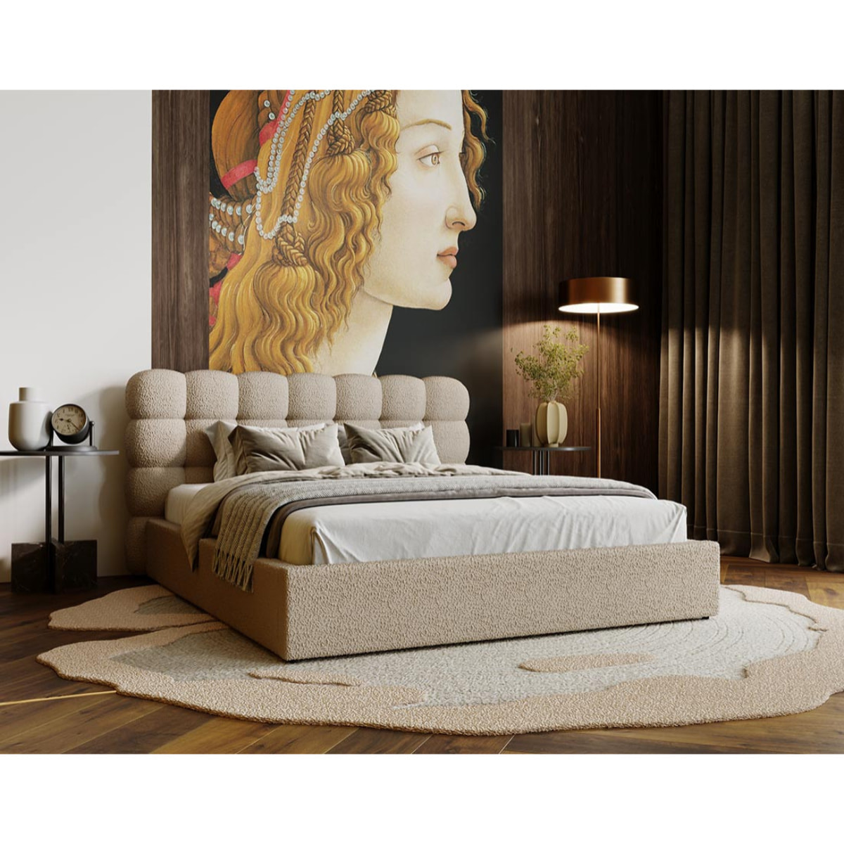 Lotus - lit coffre - 140x200 cm - sommier inclus - en tissu bouclette - Taupe