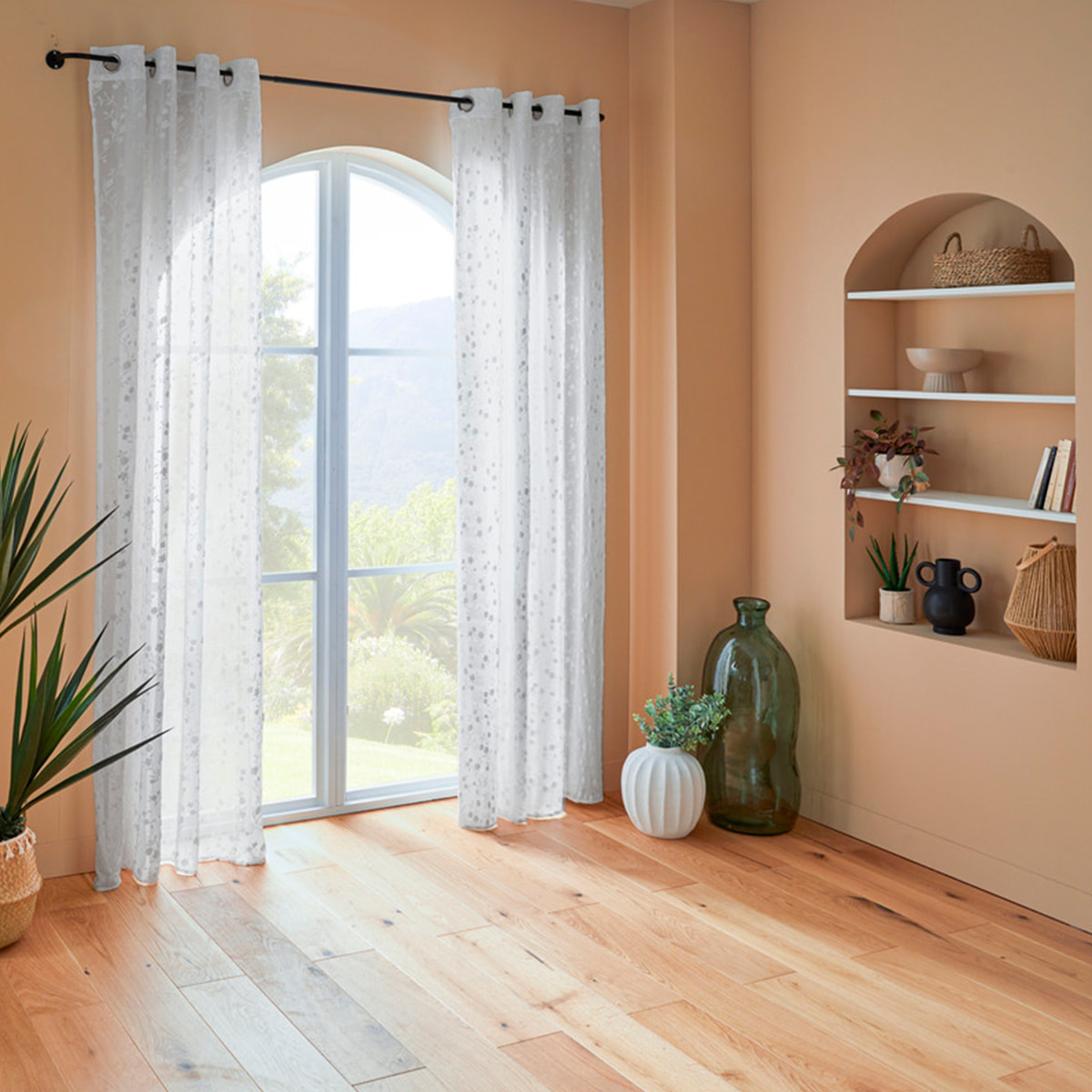 Voilage motif fleurs "Lazi" blanc 140x240cm