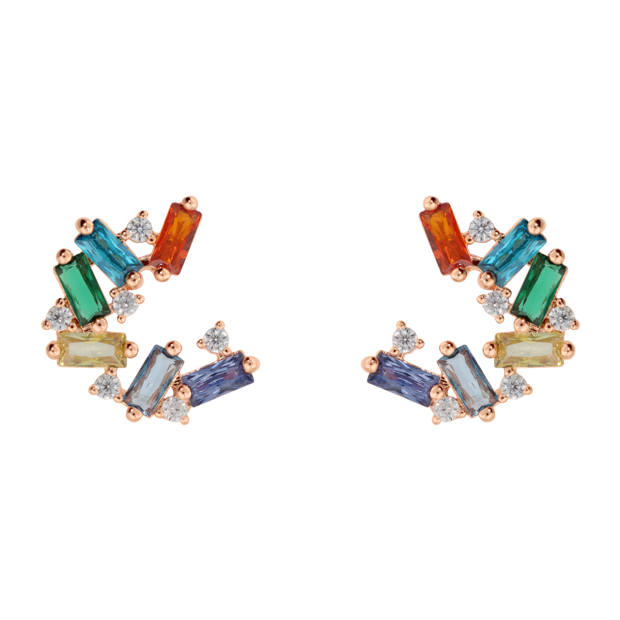 Orecchini a Lobo con Cubic Zirconia Tonde e a Baguette Colorate