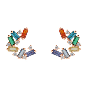 Orecchini a Lobo con Cubic Zirconia Tonde e a Baguette Colorate