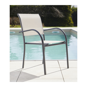 Ensemble table et chaises de jardin  - Gris anthracite et Lin - HONFLEUR BEZIERS