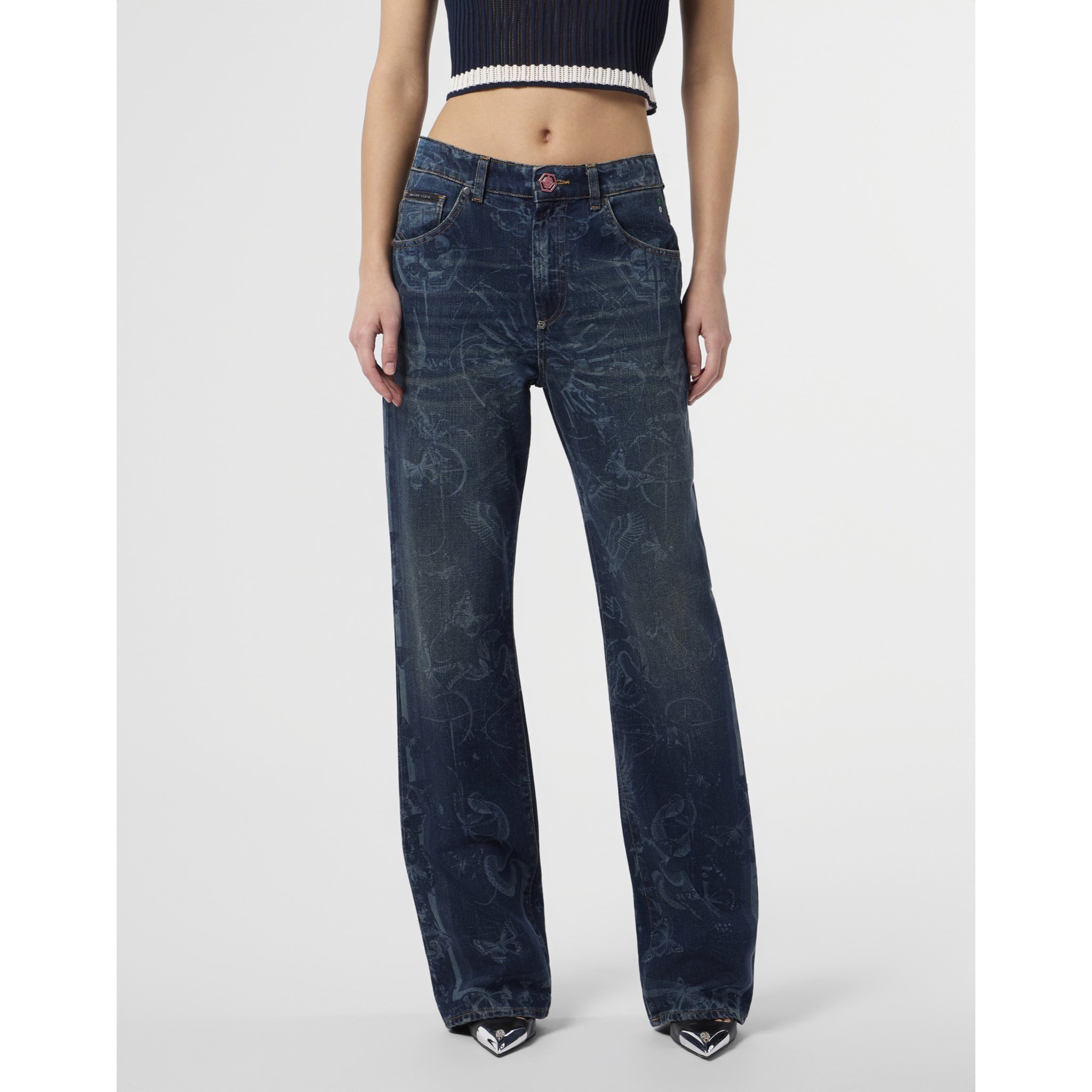 PHILIPP PLEIN Straight Cut Jeans Butterfly Tattoo