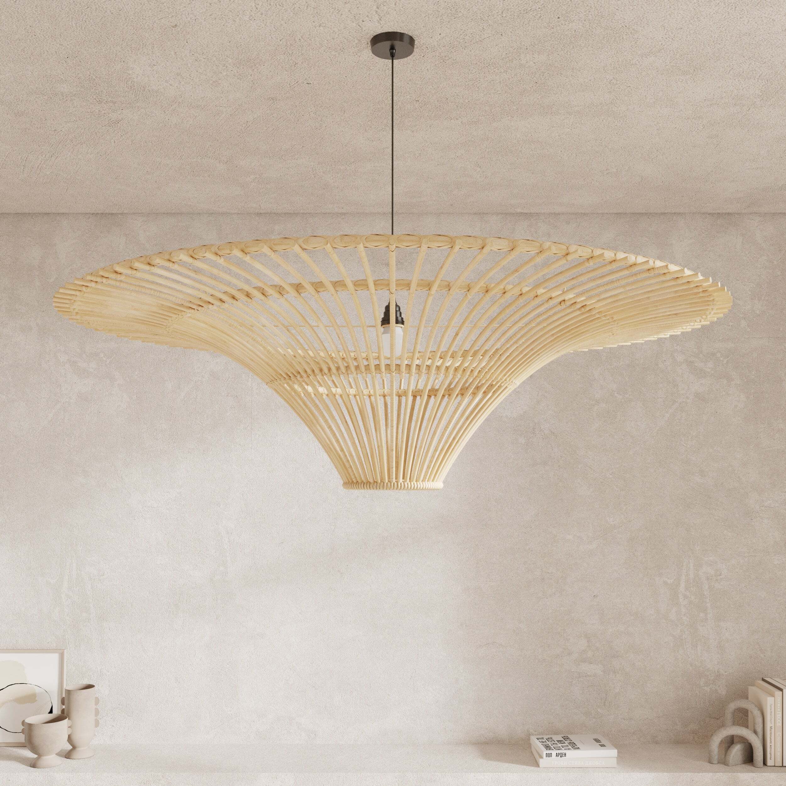 Abat-jour D120,5 cm en rotin naturel - Olga