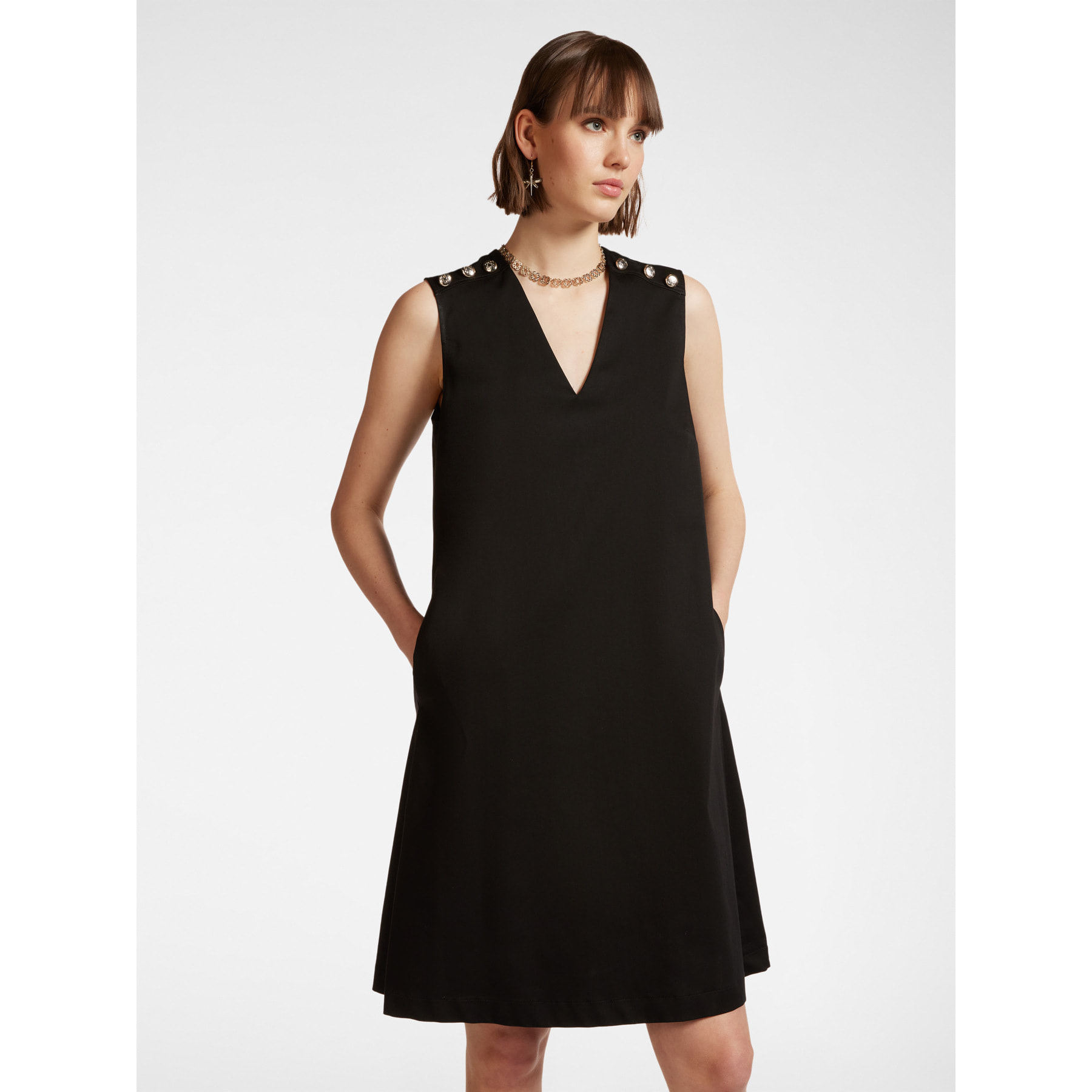 Elena Mirò - Vestido evasé con botones en los hombros. - Negro