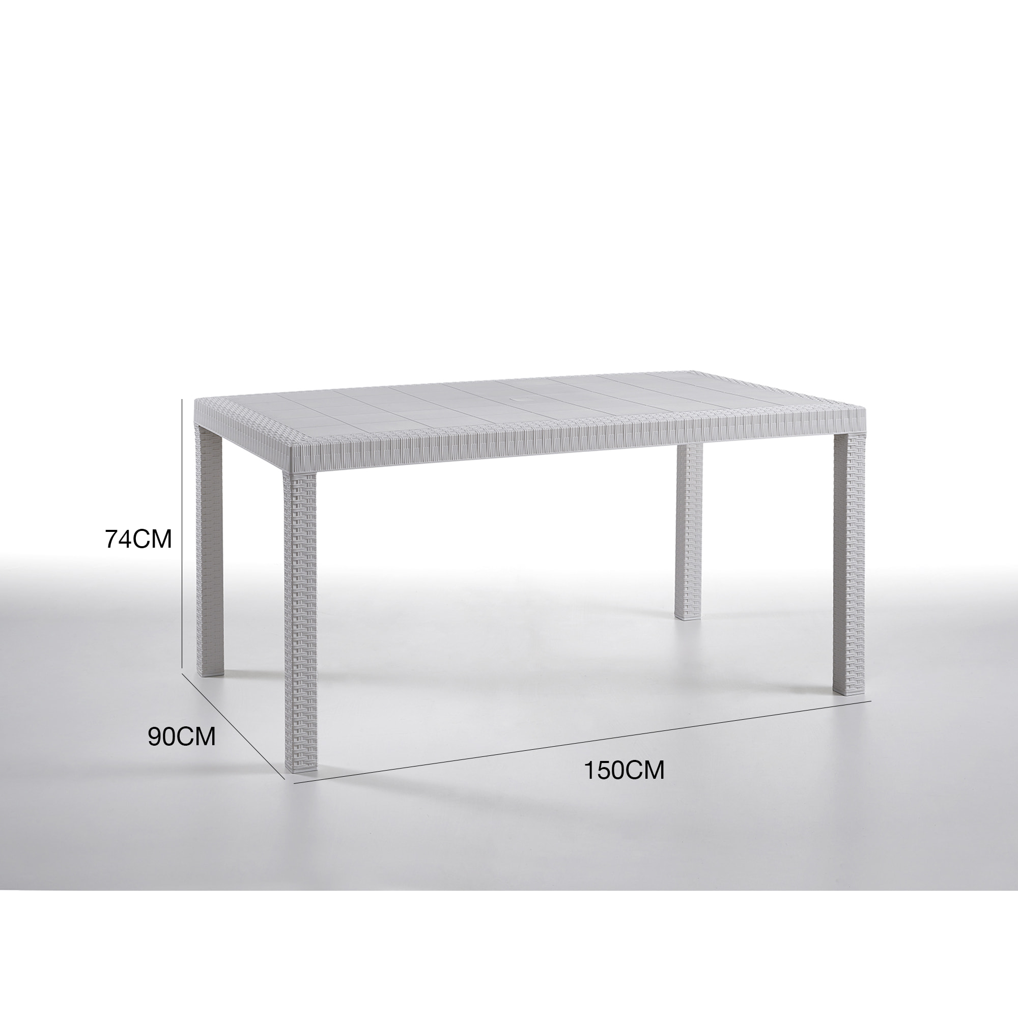 Tavolo da esterno Giove, Tavolo rettangolare da giardino, Tavolo da giardino multiuso effetto rattan, 100% Made in Italy, Cm 150x90h74, Bianco