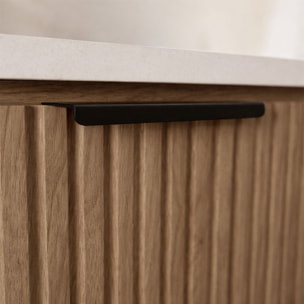 Pack Meuble salle de bain 60cm et Colonne de rangement - Façades Ondulées Décor Bois - MILO