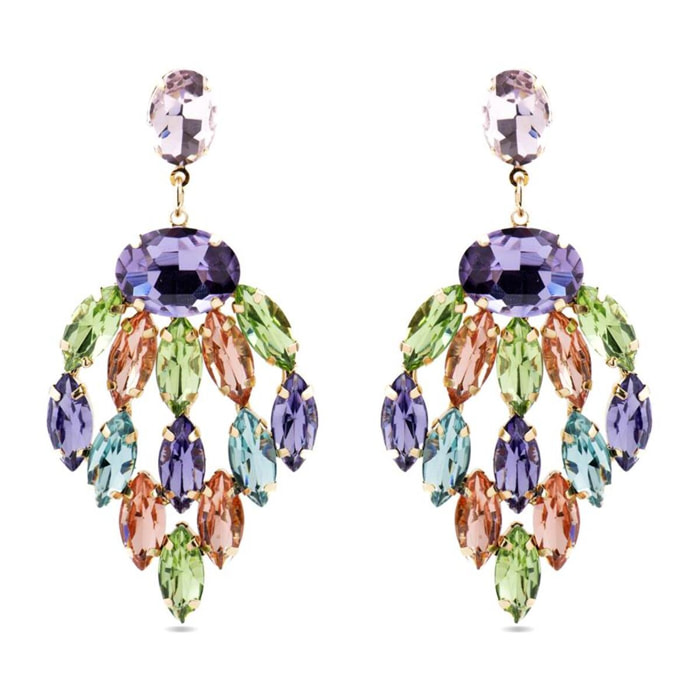 Pendientes con Cristal Multicolor acabado oro 18k