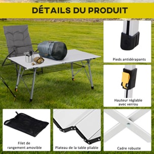 Table pliante en aluminium table de camping table de jardin 6 personnes hauteur réglable + sac de transport