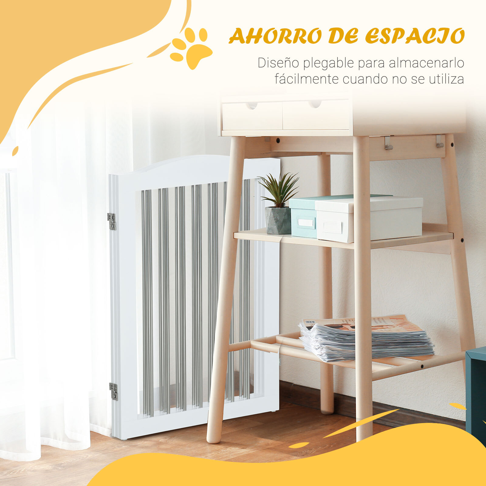 Barrera de Seguridad para Perros Plegable 154x30x80 cm con Soporte de Pie Blanco