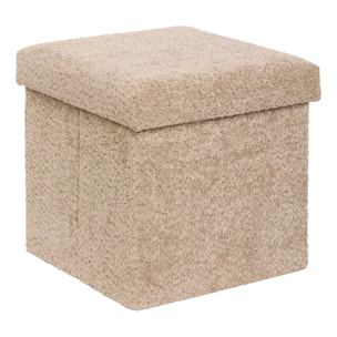 Pouf Pliable Coffre Soana en bouclette Beige foncé 38x38cm