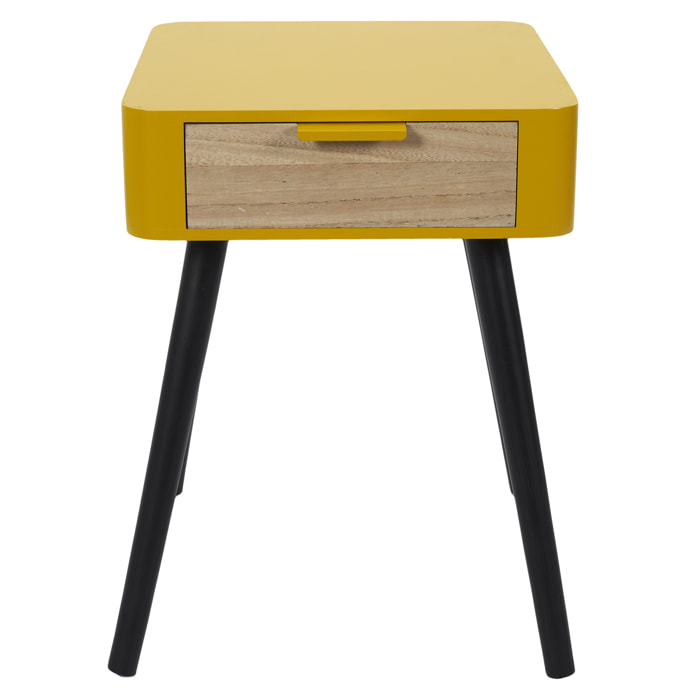Chevet 1 Tiroir En Bois Jaune Moutarde