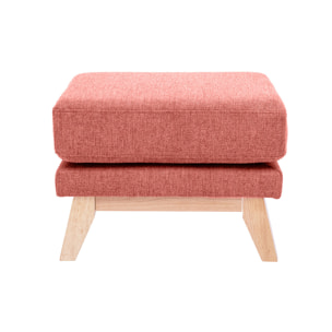 Pouf repose-pieds déhoussable scandinave en tissu effet velours texturé terracotta et bois clair OSLO